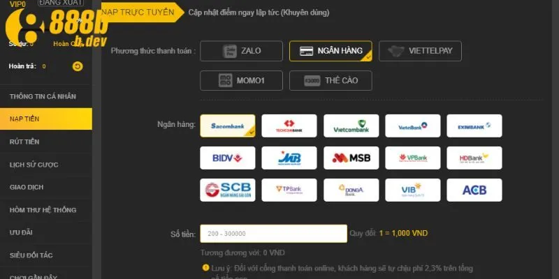 Thông tin quan trọng khi thực hiện nạp tiền 888b